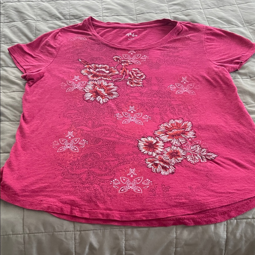 Style & Co. Pink Floral Short Sleeve Top